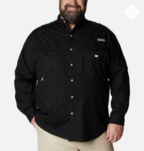 Men's Columbia PFG Bonehead Long Sleeve Shirts Black | Plus Size CA-A6C5L